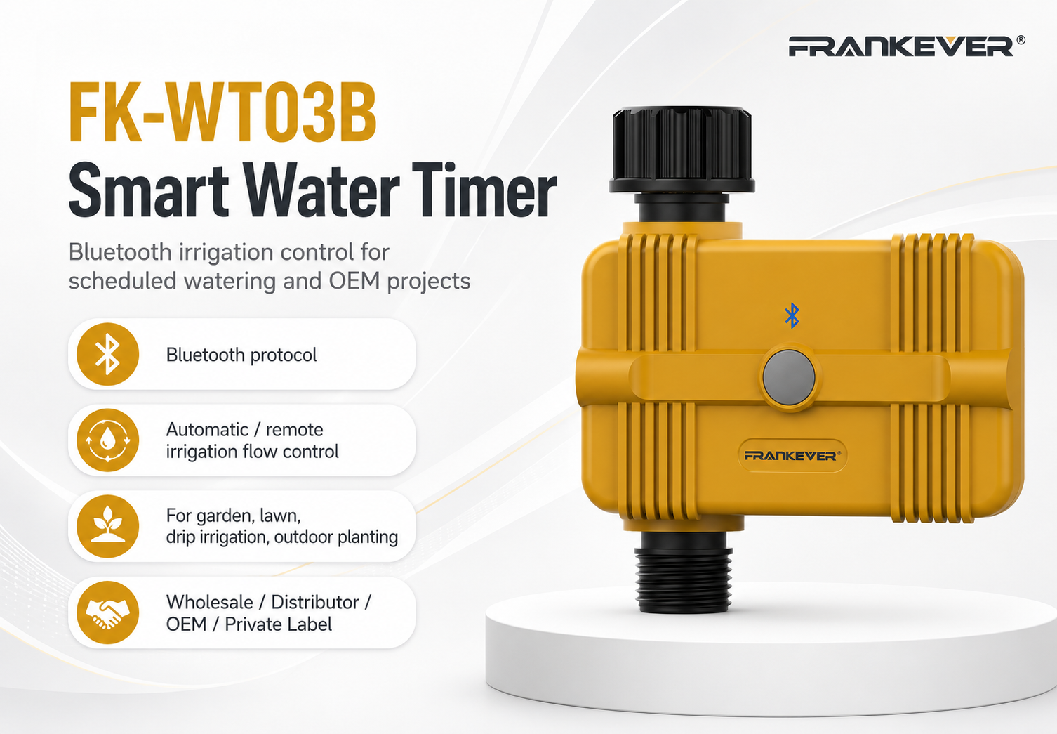 FrankEver FK-WT03B Bluetooth smart water timer for scheduled garden irrigation and OEM projects