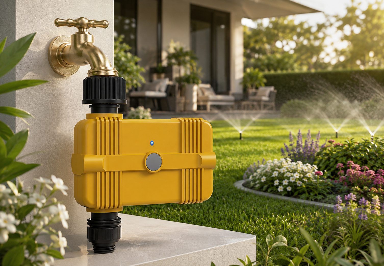 FrankEver FK-WT03B Bluetooth smart water timer for drip irrigation systems in garden planting beds