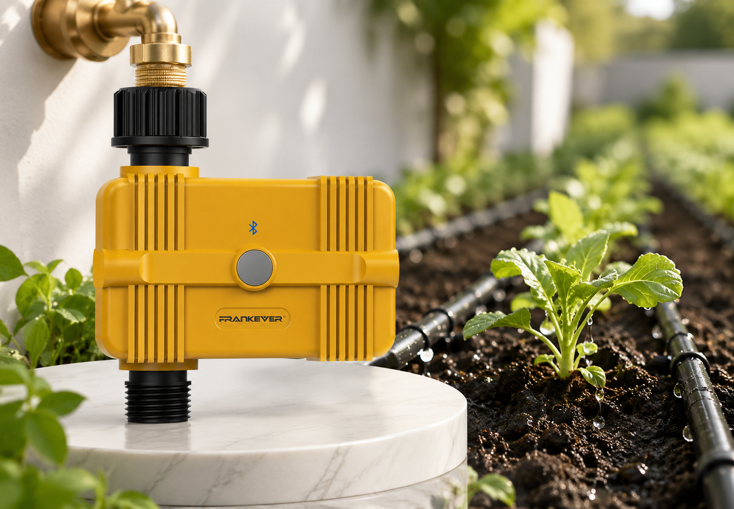 FrankEver FK-WT03B Bluetooth smart water timer for outdoor planting areas and patio garden planters