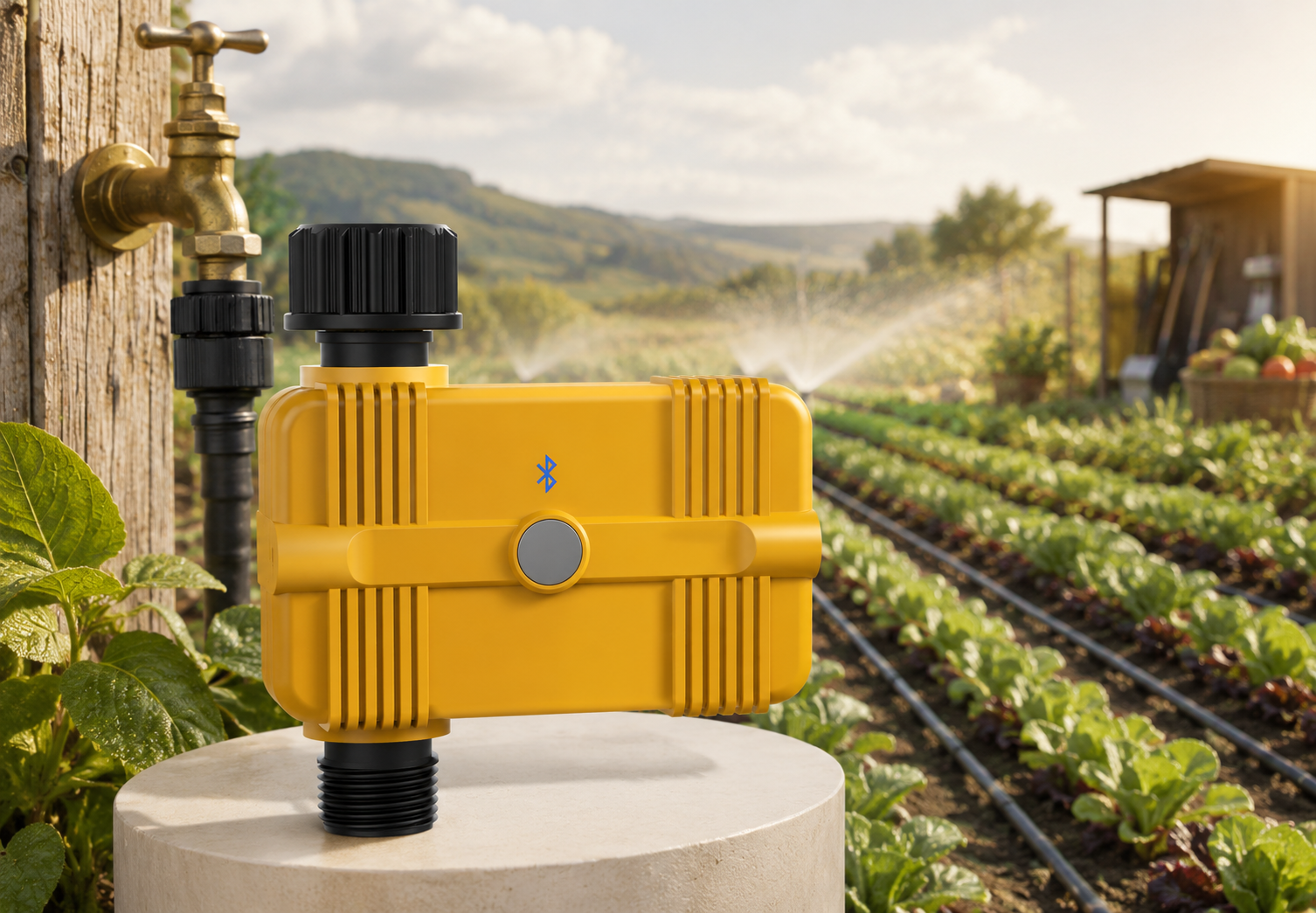FrankEver FK-WT03B Bluetooth smart water timer for home garden irrigation with lawn sprinklers and flower beds