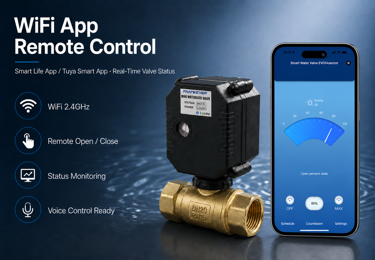 WiFi app remote control for detachable smart valve controller with valve status monitoring
